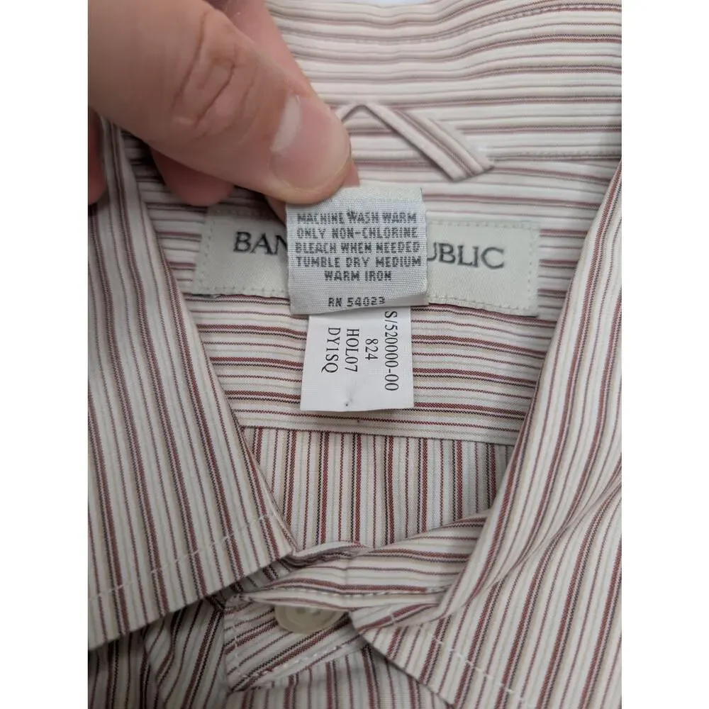 Banana‎ Republic Vintage Mens Button Down Shirt XL 17-17.5 Beige Vertical Stripe